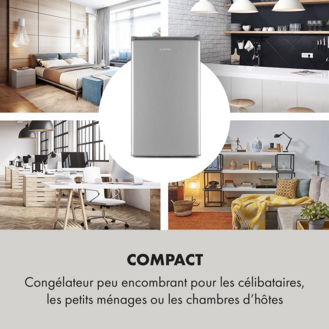 Mini congélateur vertical Klarstein, pour chambre et maison, 64 L, avec étagère, économe en énergie, machine à glaçons et grattoir