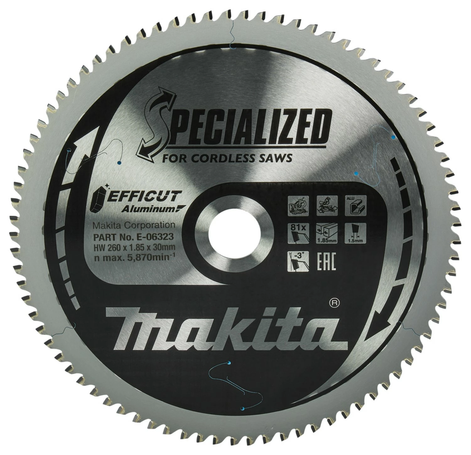 Makita E-06323 Efficut Afkortzaagblad - 260 x 30 x 81T - Aluminium