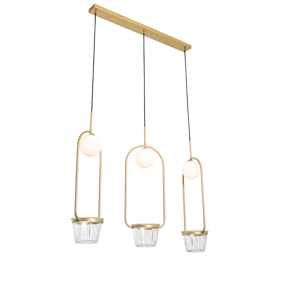 Art deco hanglamp goud met wit glas 3-lichts - Isabella