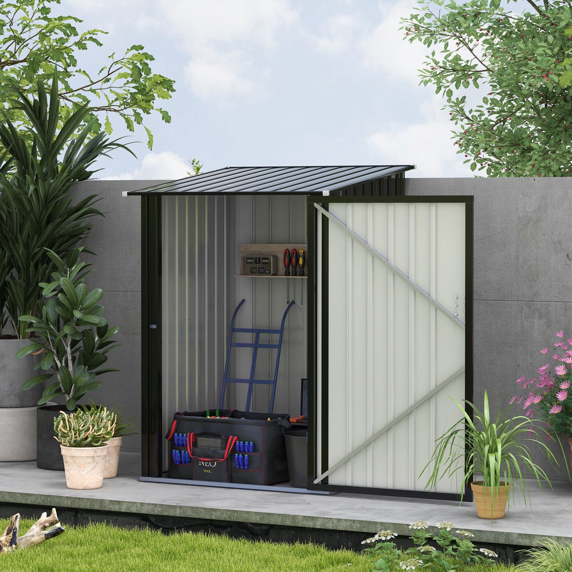Outsunny Gerätehaus mit Pultdach grau 100B x 103T x 160H cm