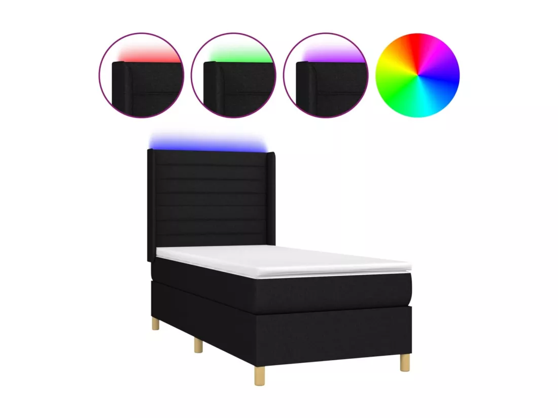 Sommier tapissier avec matelas et LED Noir 90x190 cm Tissu