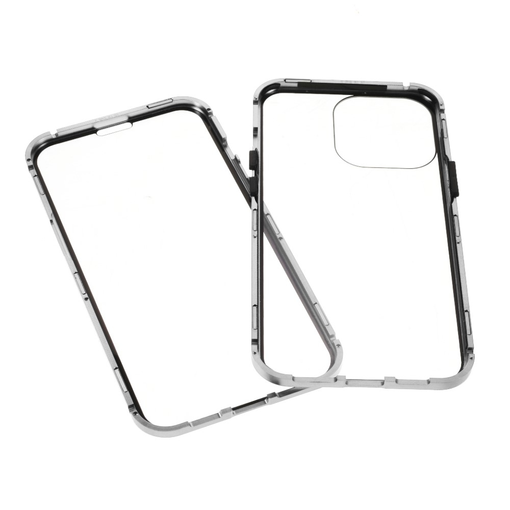 iPhone 13 Pro Magnetische Alu Schutzhülle mit Panzer Glas Backcover   Displayschutz (Magnet-Technologie) - Silber