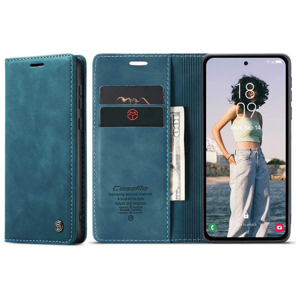 Samsung Galaxy A55 Leder Tasche Flip Wallet Etui mit Kartenfächern - Blaugrün