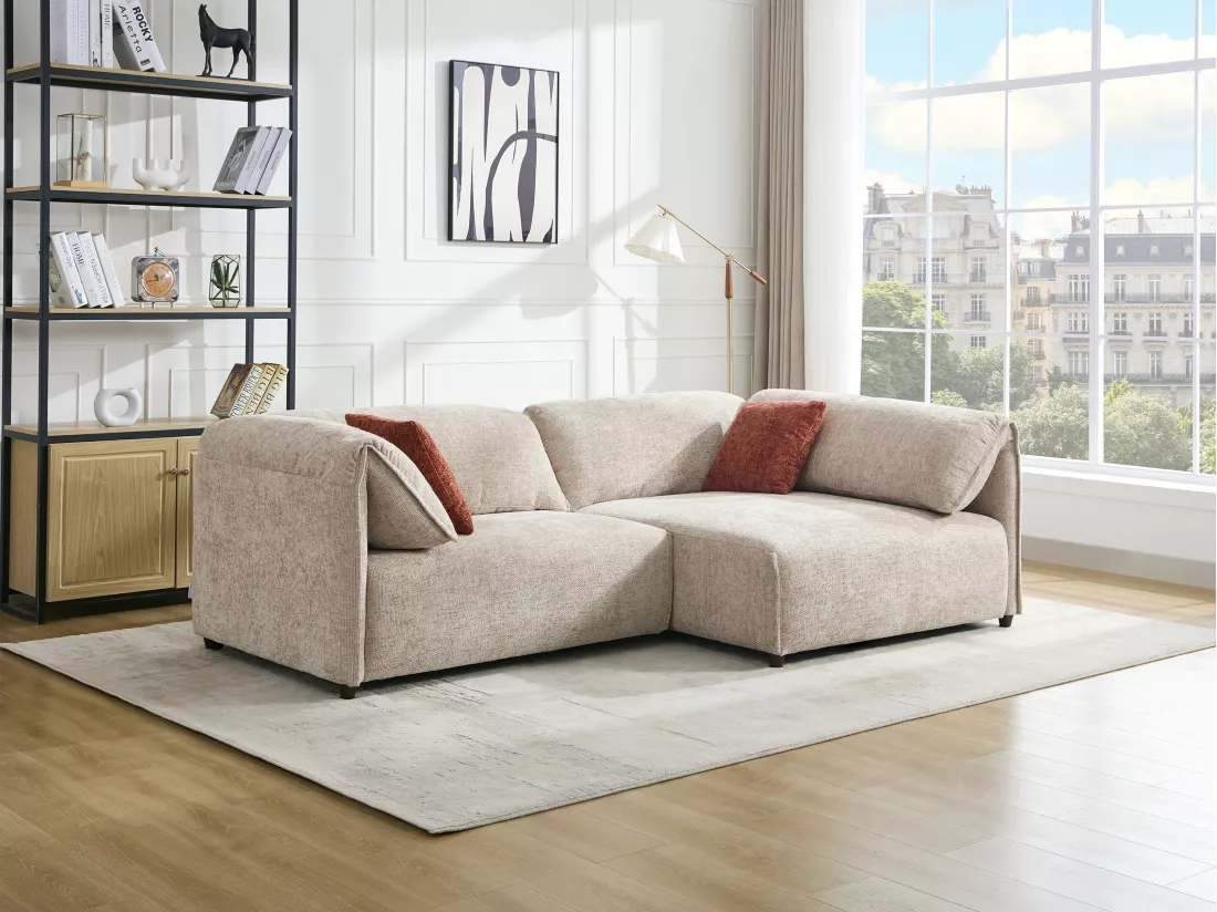 Canapé angle droit en tissu texturé beige LOUSOPA de Maison Céphy