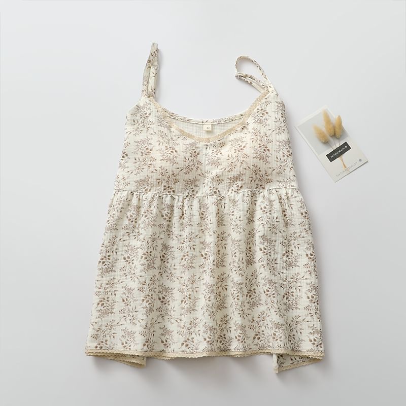 Finlies - Pyjamaset: Camisoletop met bloemenprint + Top met lange mouwen + Broek
