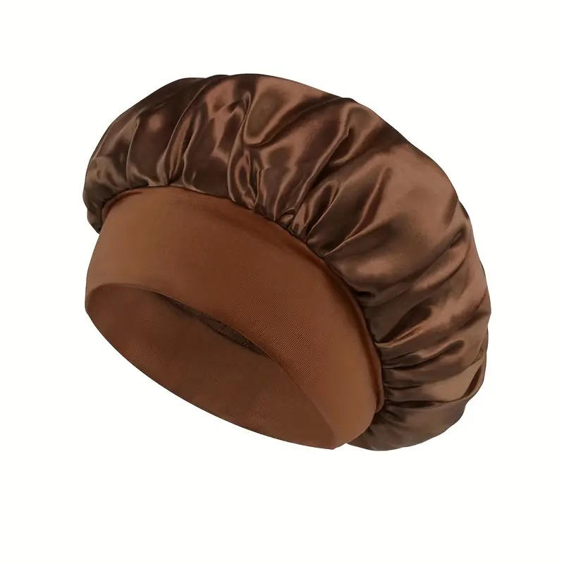 (Ø31cm) Elastische Satin Nachtmütze Haar Schlafmütze Bonnet - Braun