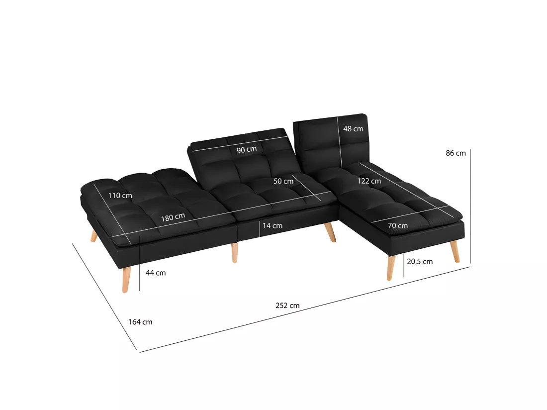 Banquette convertible angle réversible et modulable tissu noir - KURT