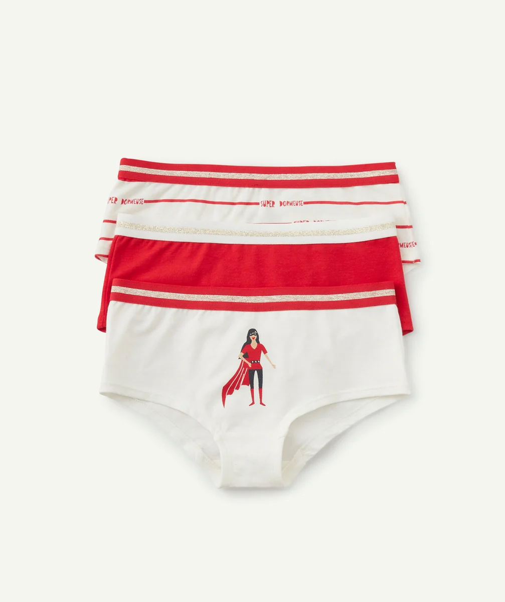 LOT DE 3 SHORTIES FILLE EN COTON BIO ROUGE SUPER DORMEUSE