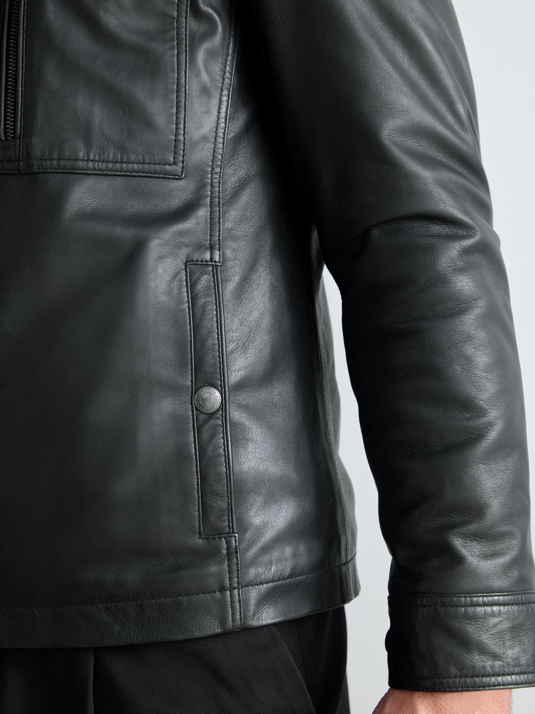 Zwart - Leren Signature Utility Borg gevoerde jas