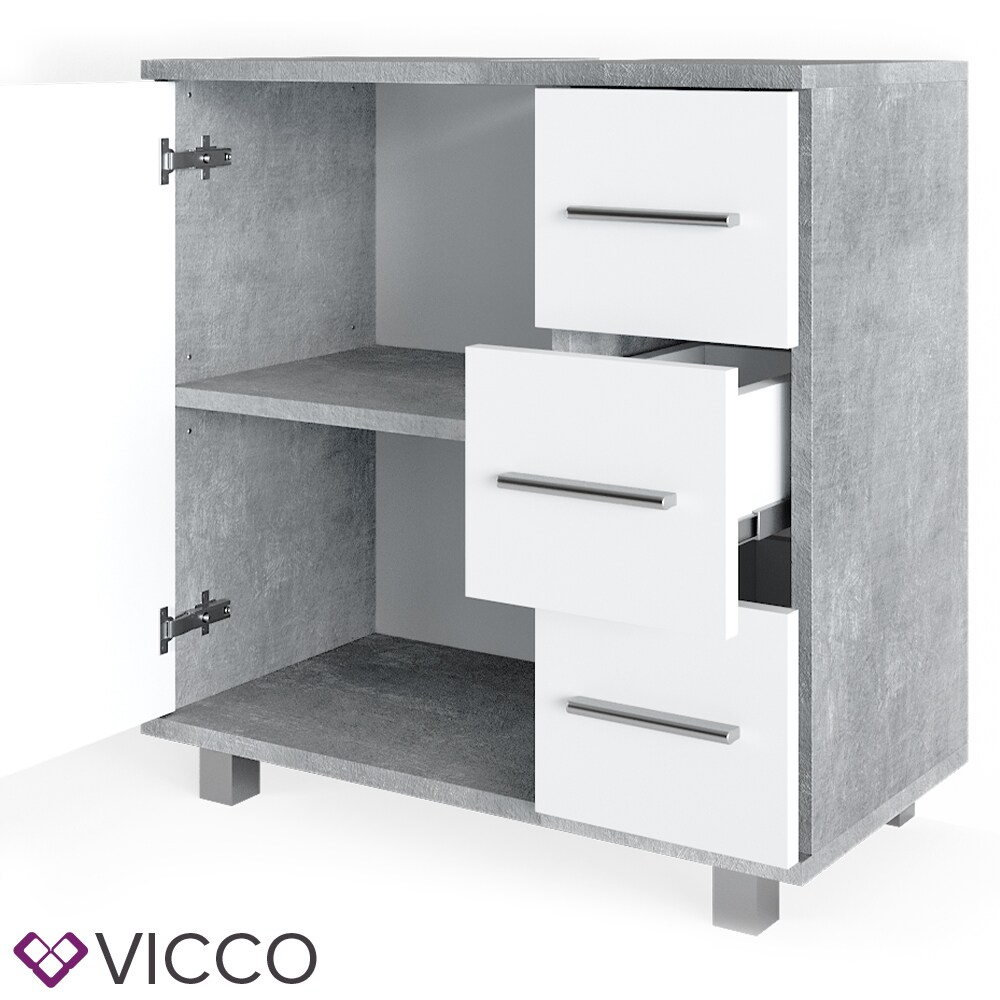 VICCO Badmöbel Set ILIAS Weiß Beton Bad Spiegel Kommode Unterschrank Badschrank