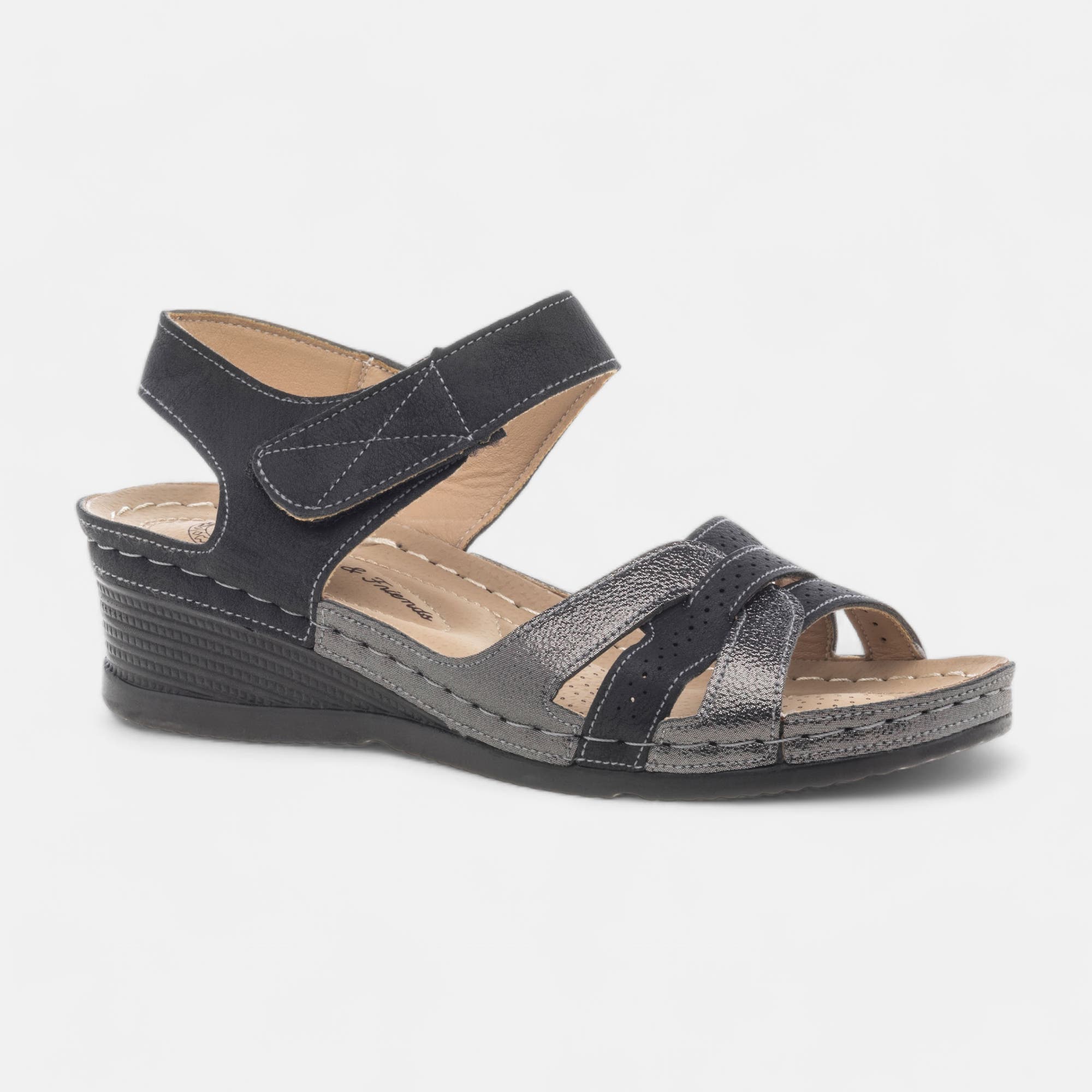 Sandales à talon compensé Femme noir