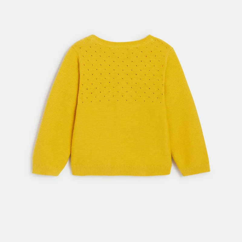 Gilet maille tricot effet pointelle jaune bébé fille Jaune
