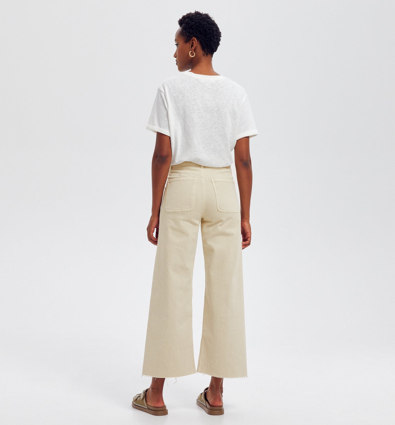 Pantalon taille haute raw cut - Beige