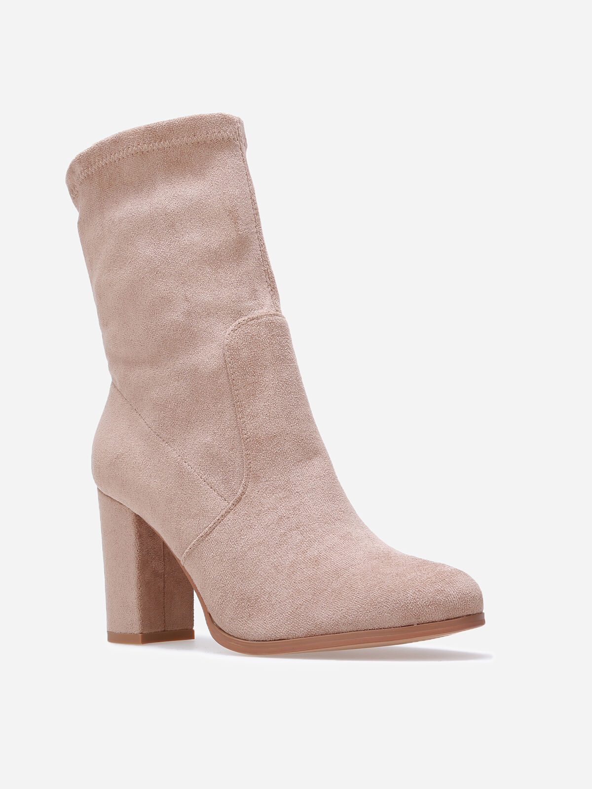 Bottines à talon montantes en suédine- Taupe