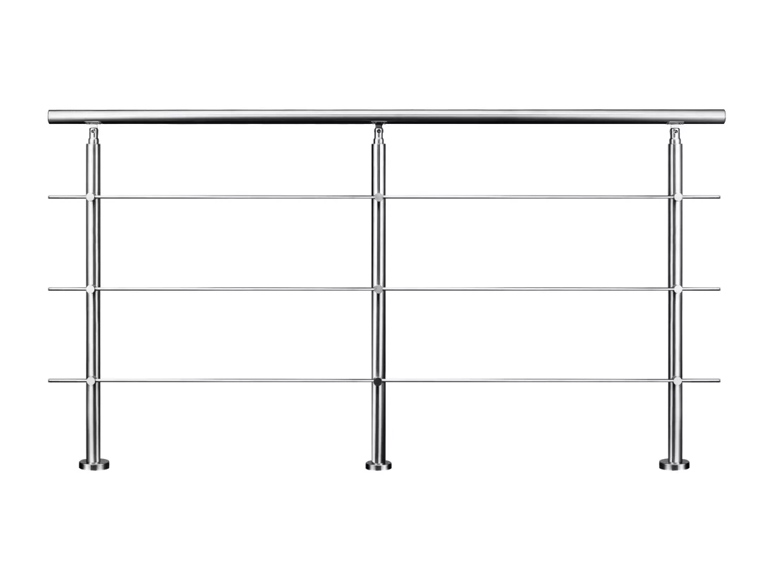Garde-corps 200cm avec main courante, en acier inoxydable 201, pour intérieur et extérieur, garde-corps avec 3 traverses