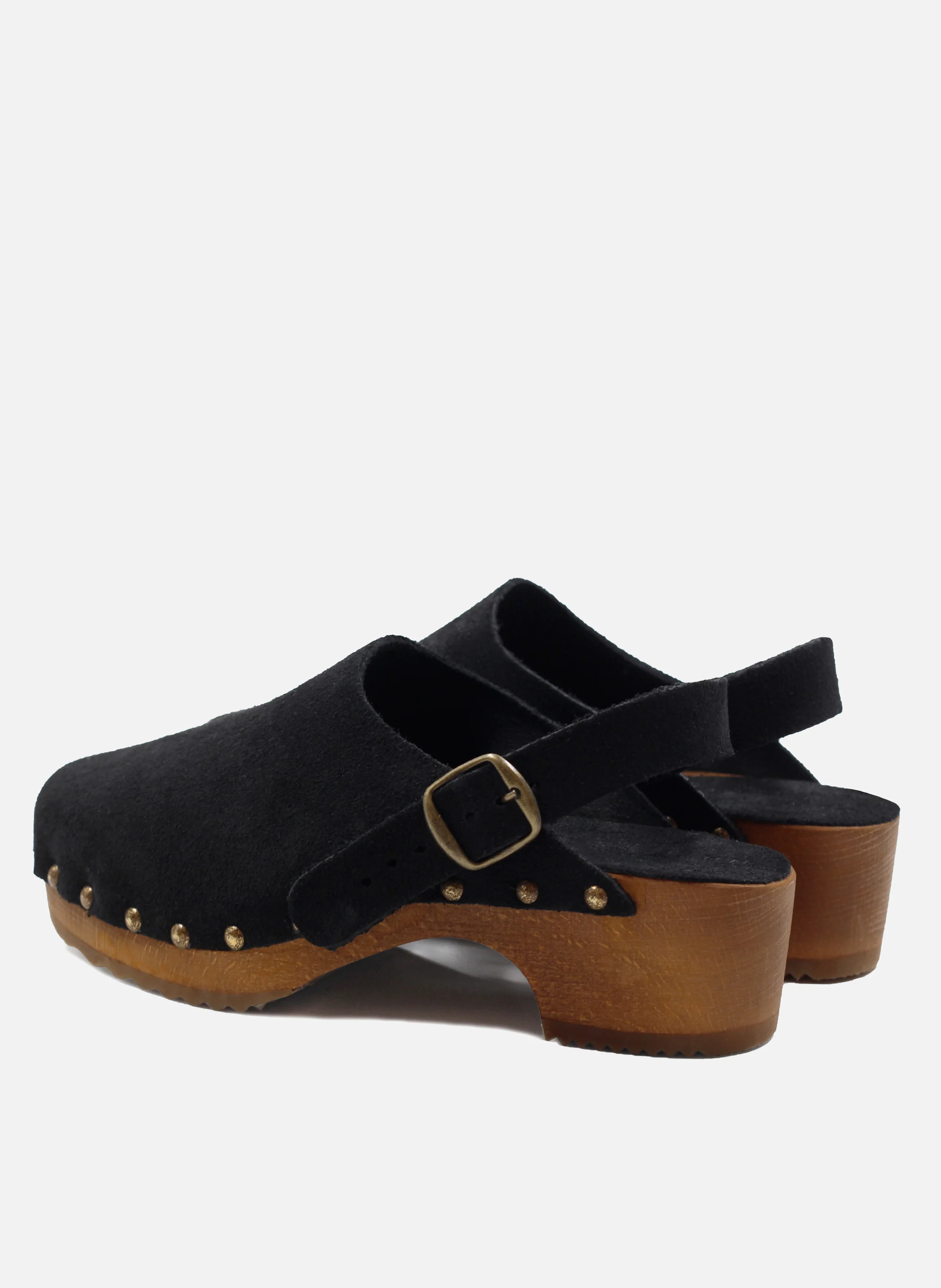 Sabots bois brides cuir daim | Noir