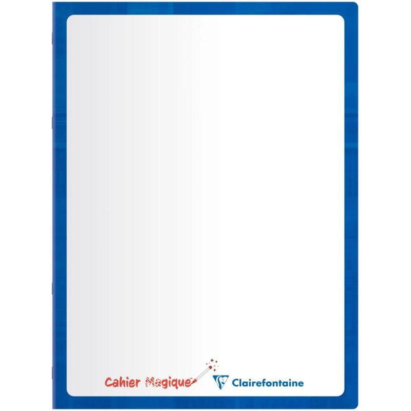 Cahier Magique couverture ardoise double-face effaçable piqué 24x32cm 48 pages grands carreaux (Seyès tricolore) - Bleu