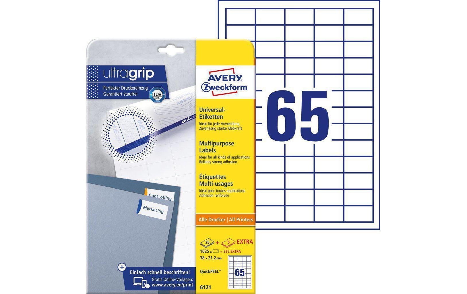 Universal-Etiketten 6121 38 x 21.2 mm, 30 BlattWeisse Aufkleber, permanent haftend