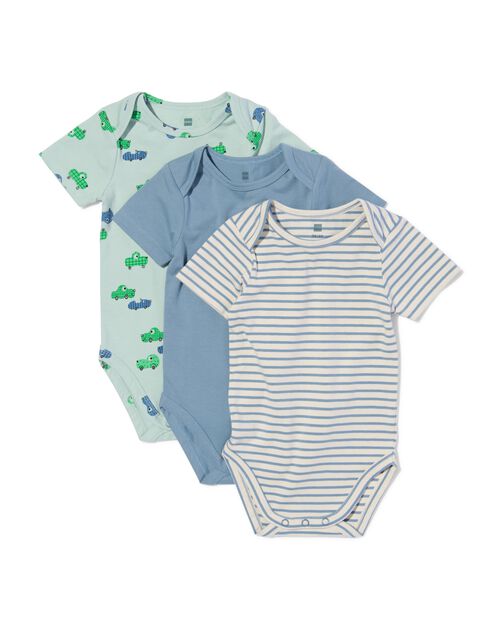 bodys coton bio extensible avec voiture - 3 pièces bleu
