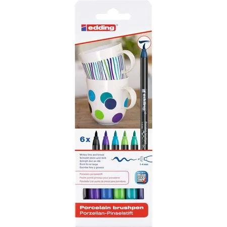 edding 4200 Porzellan Brushpen 1-4mm, 6 Stück, kalte Farben