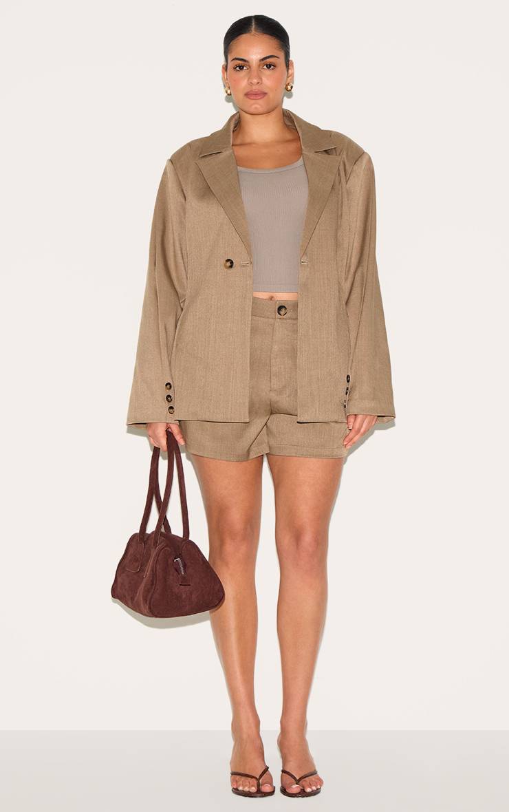 Light Brown Short Tailleur Tissé Grande Taille Coordonné
