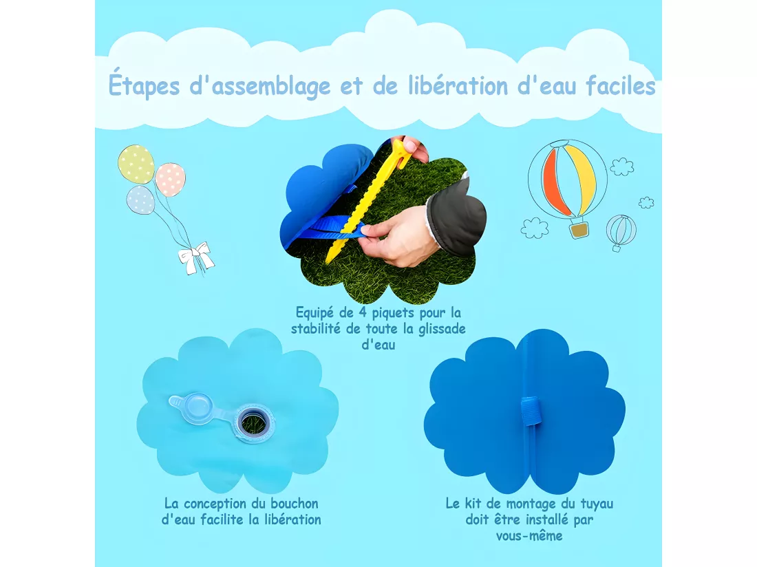 Aire de Jeux Gonflable Enfant avec Toboggan-Piscine,Mur d'Escalade,Canon à Eau-en Plastique et vinyle Charge 90KG Souffleur Non-inclus