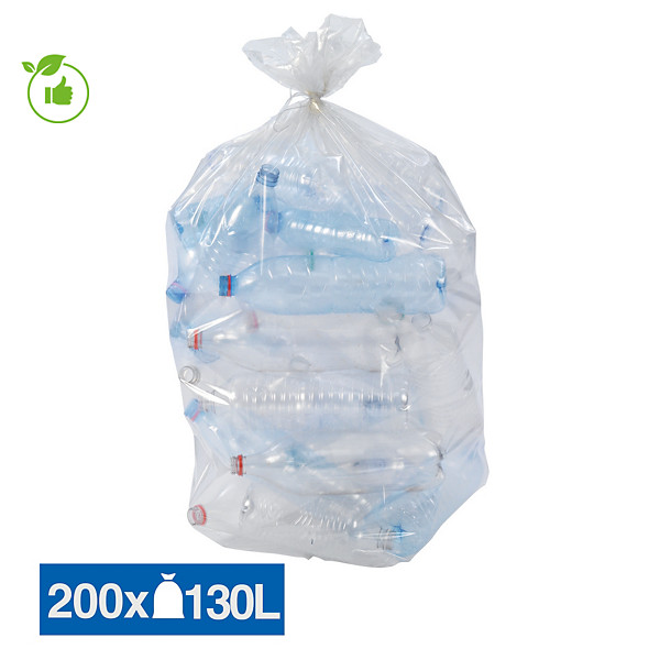 Sacs poubelle déchets courants translucides recyclés 130 L, lot de 200