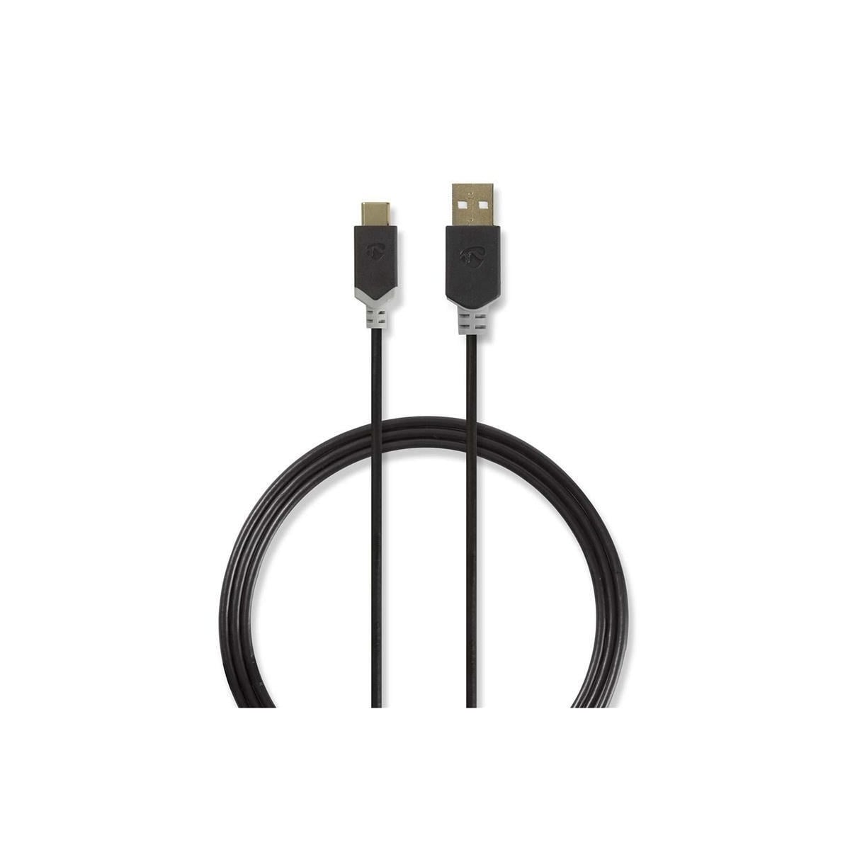 USB 2.0-Kabel | Type-C, hann - A, hann | 1,0 m | Antrasitt