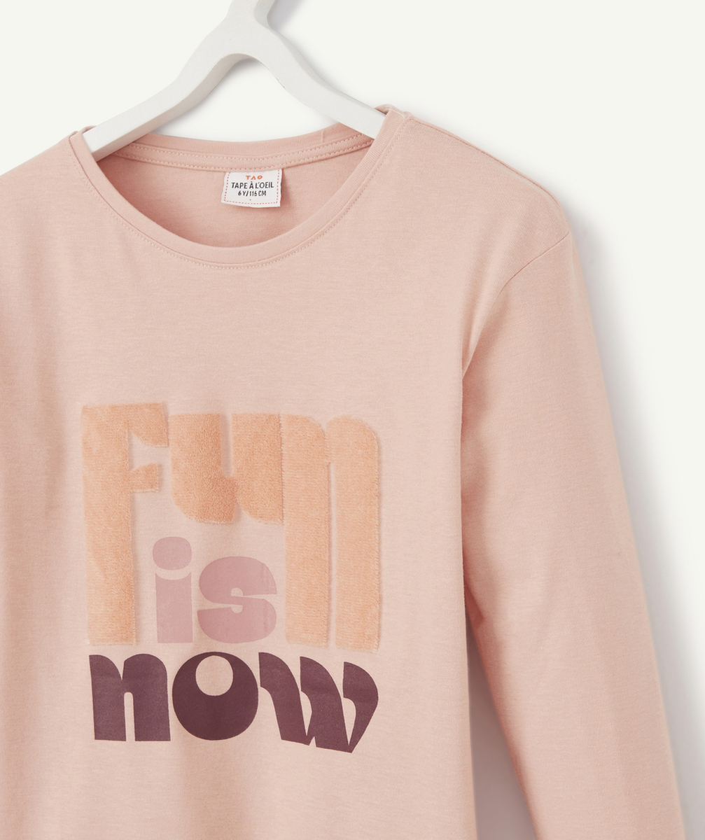 T-SHIRT MANCHES LONGUES FILLE EN COTON ROSE PÂLE