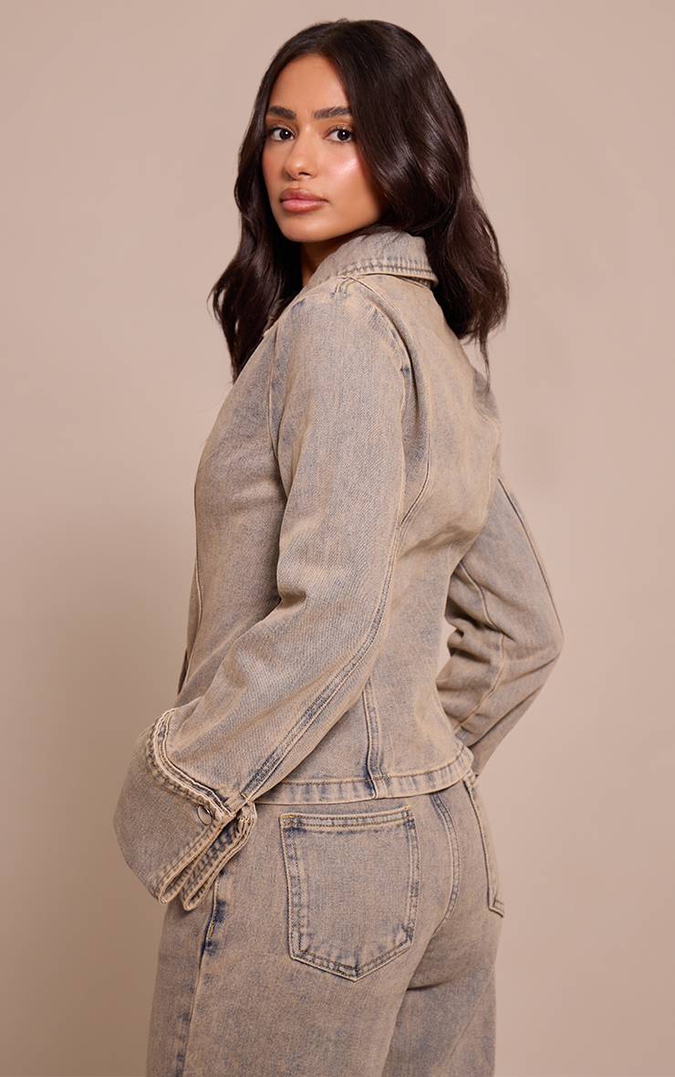 Bleu Chemise En Jean Ajustée À Manches Longues Effet Délavé Vintage Petite