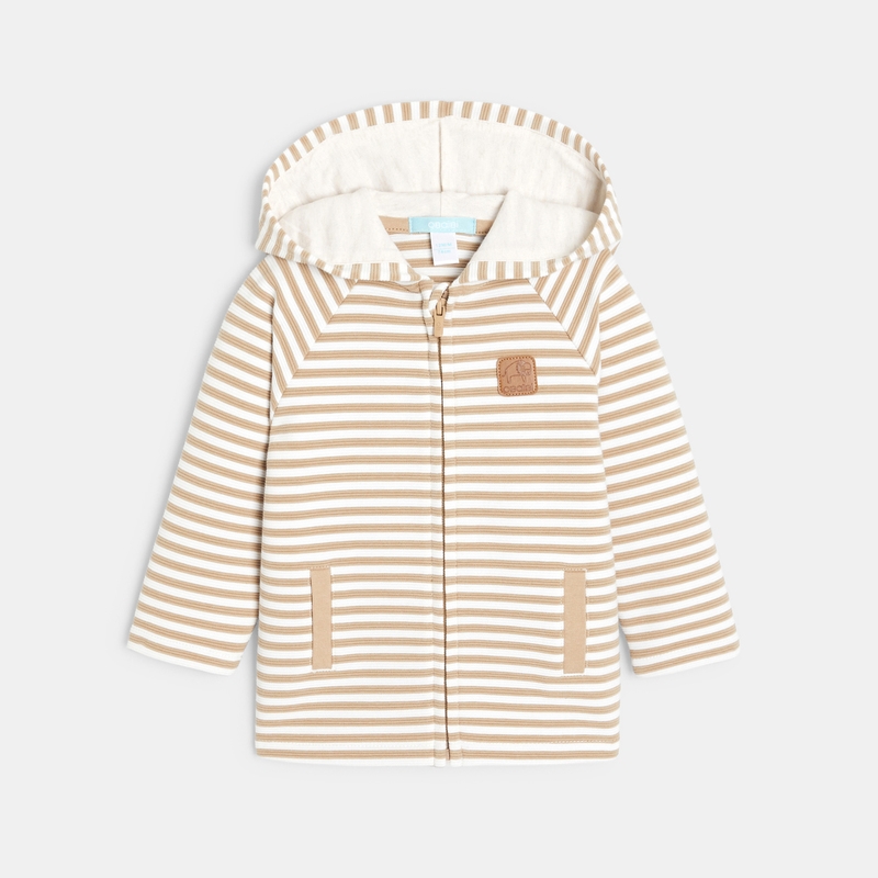 Gilet à capuche zippé rayures fantaisie blanc bébé garçon