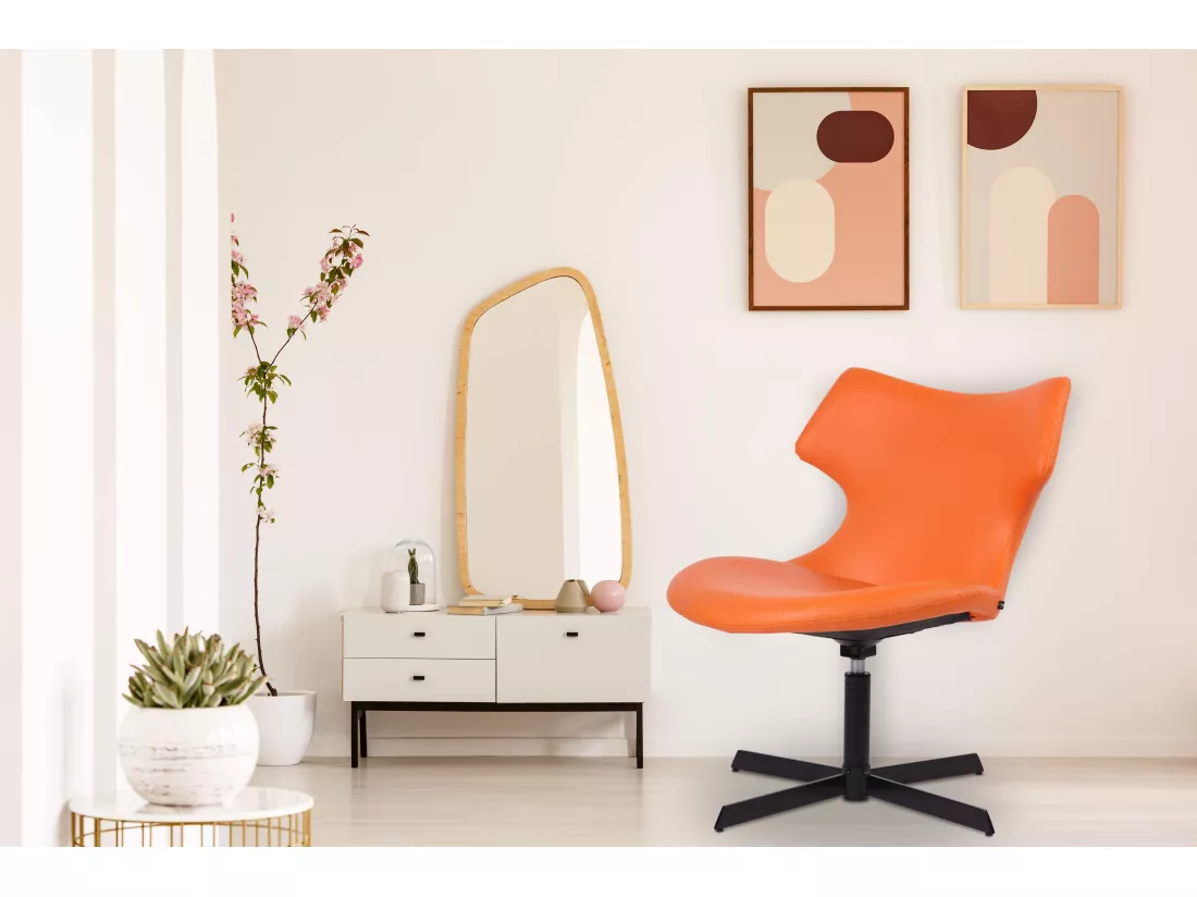 Chaise gondole - Similicuir & Métal noir mat - Orange - Welland