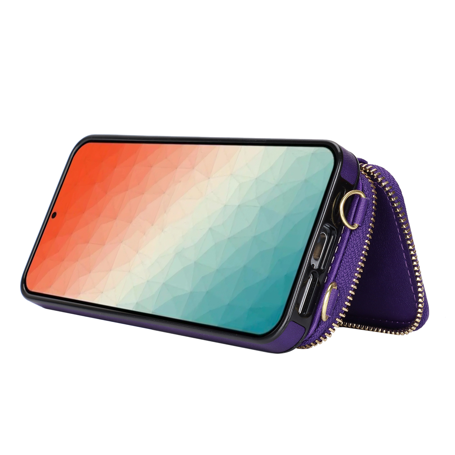 Samsung Galaxy S24 Necklace Leder Schutz Hülle mit Kartenfächer   Handykette (140cm) - Violett