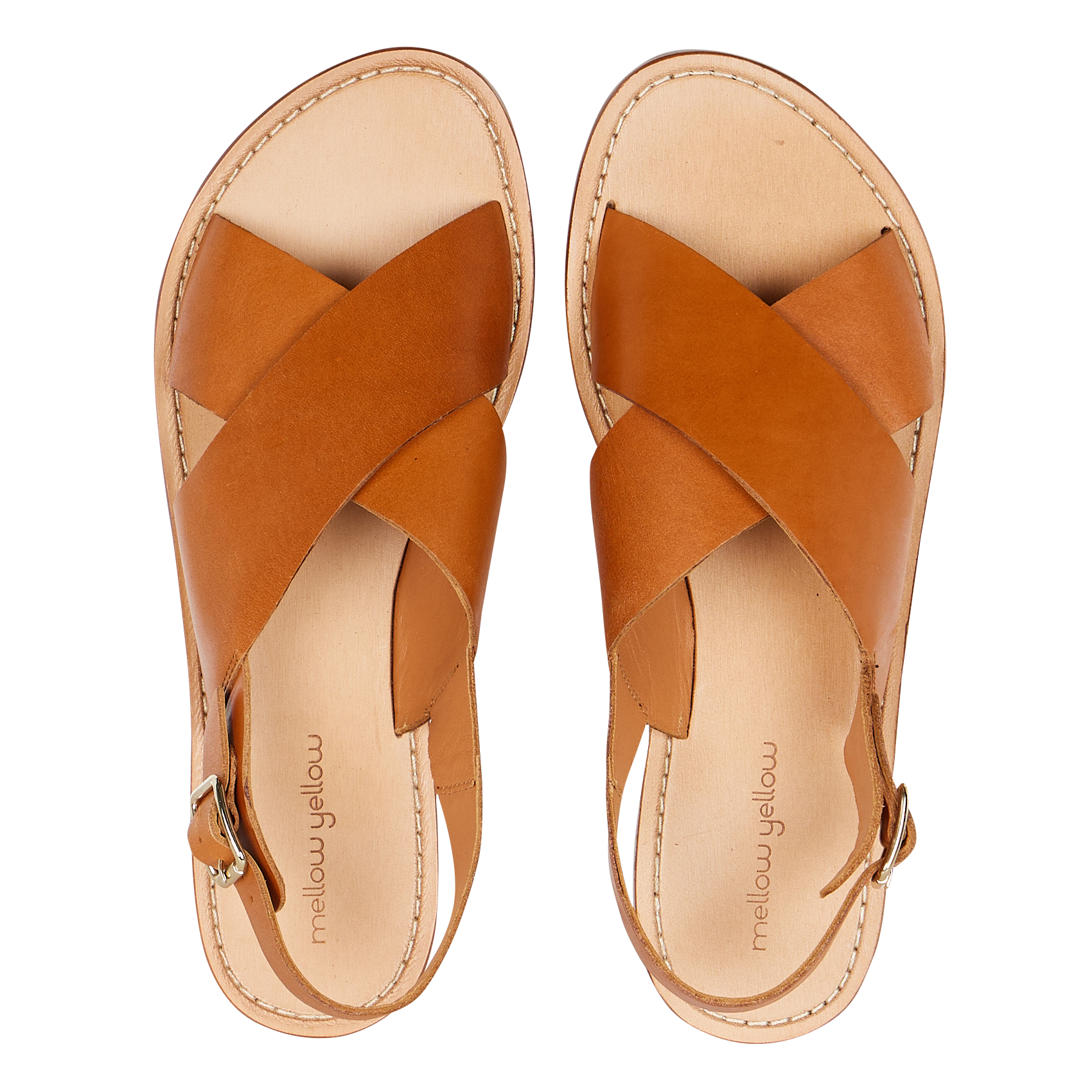 AMINA - Sandales plates en cuir| Marron