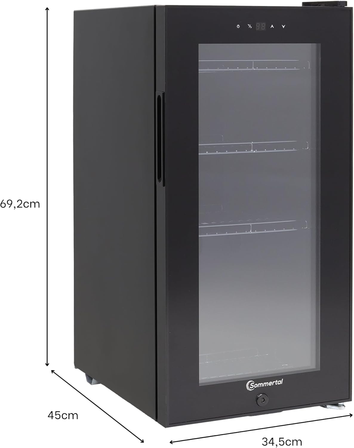 Kühlschrank mit Glastür GK50– Leiser Getränkekühlschrank mit LED, Touchscreen & Schloss kleiner Flaschenkühlschrank schwarz 50L