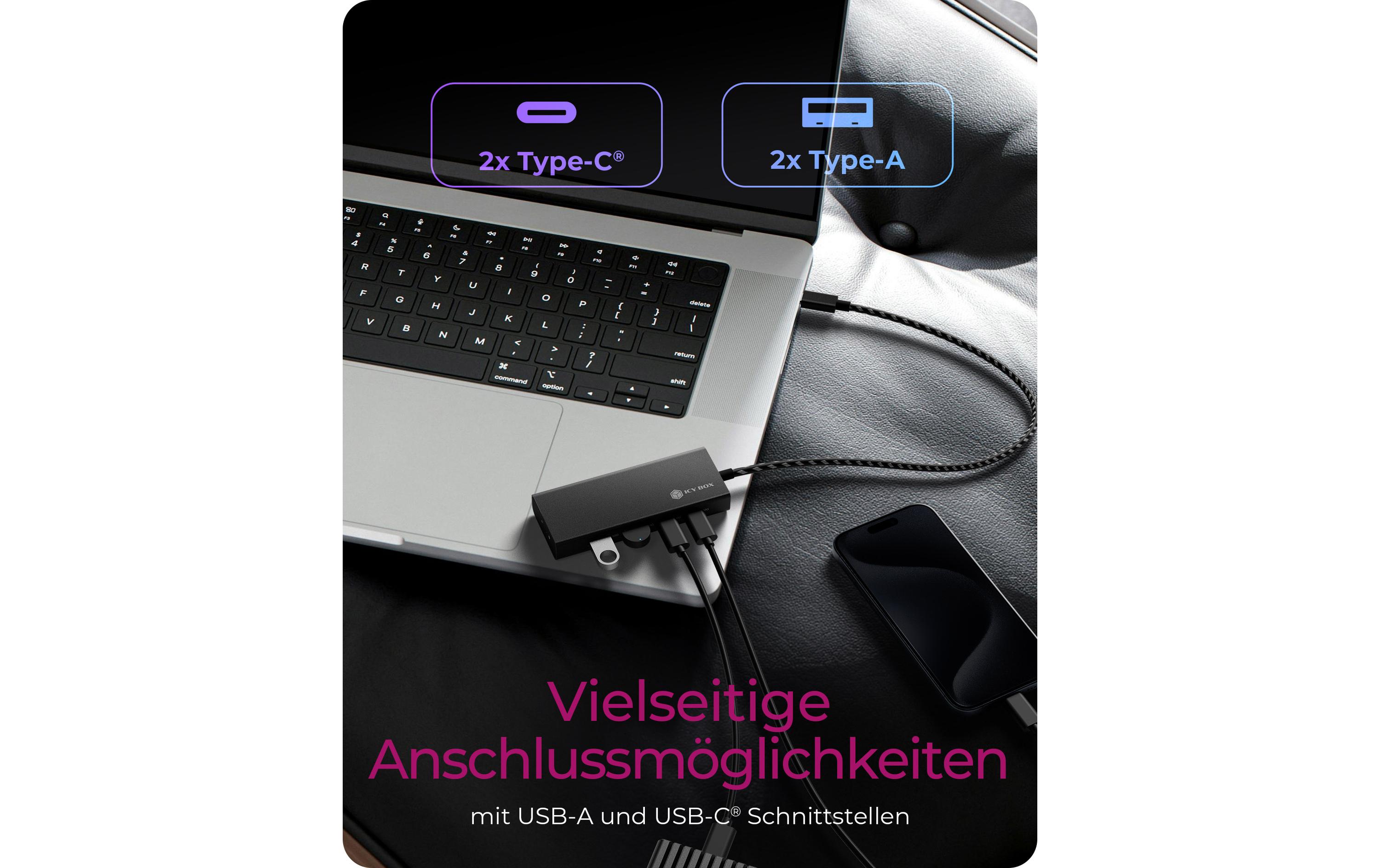 USB-Hub 4-Port Hub IB-HUB1436-CPD4-Port Hub mit USB 3.2 Gen 2 Type-C Anschluss und PD 100 W