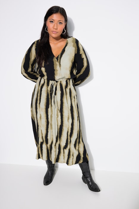 Maxikleid, A-Line, Batik-Streifen, Wrap-Optik