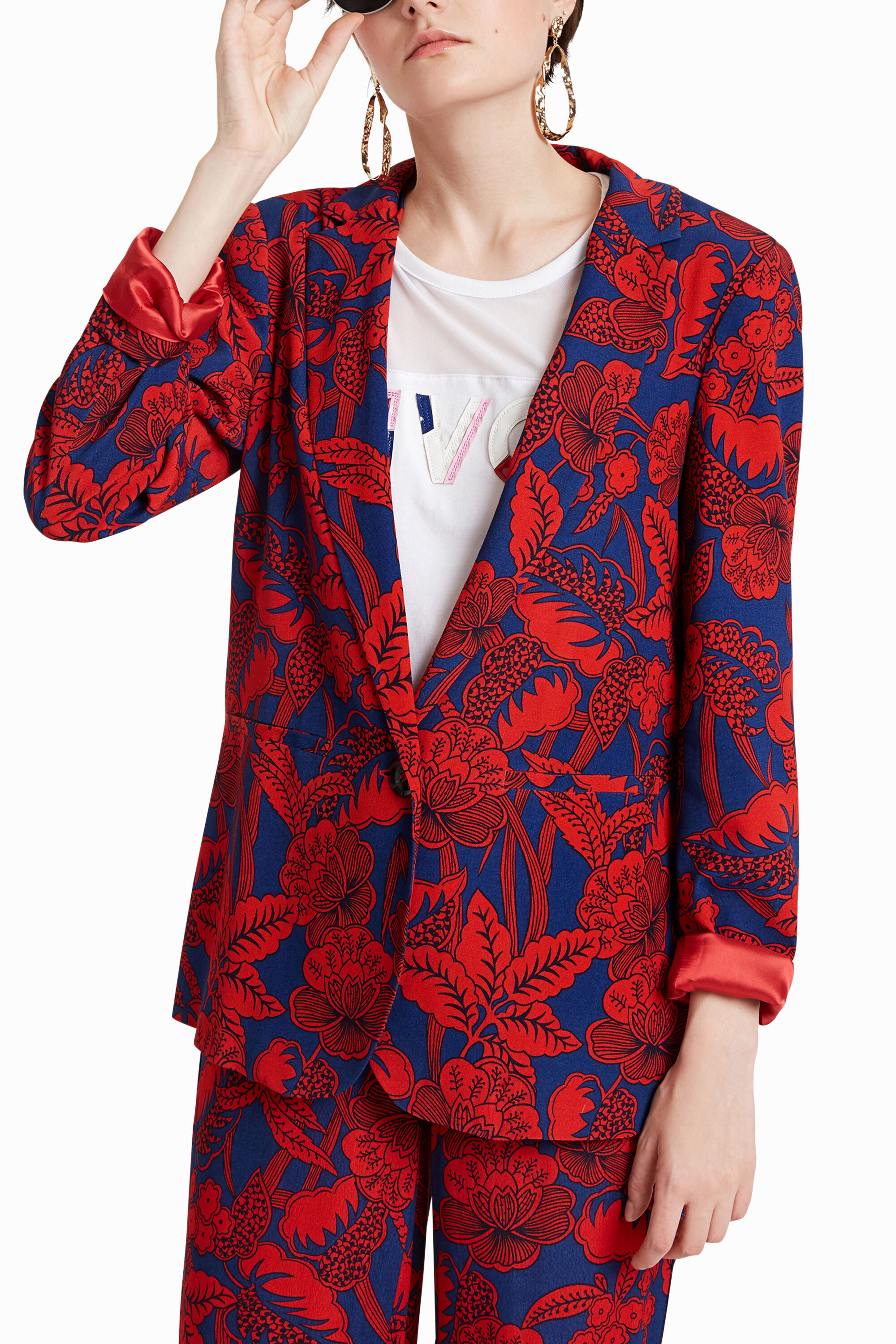 Veste de tailleur fleurie bordeaux