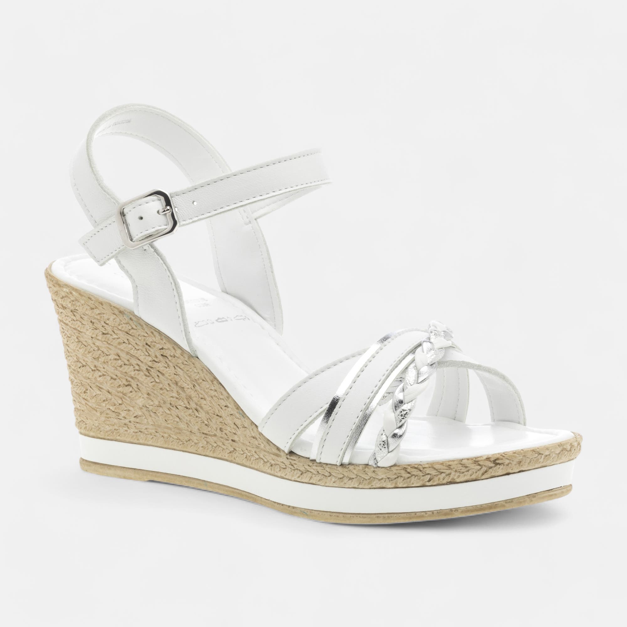 Sandales à talon compensé Femme en cuir blanc