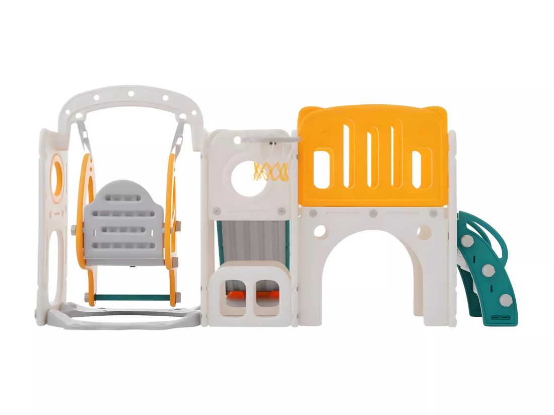 Toboggan 7-en-1 pour enfants, comprenant un toboggan, une balançoire