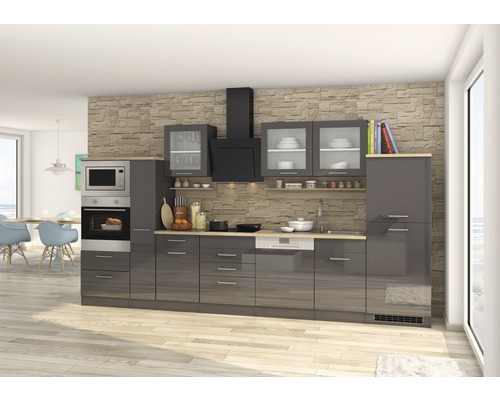 Held Furniture keukenblok met apparatuur Milan 370 cm grijs hoogglans gedemonteerd 602.1.6211