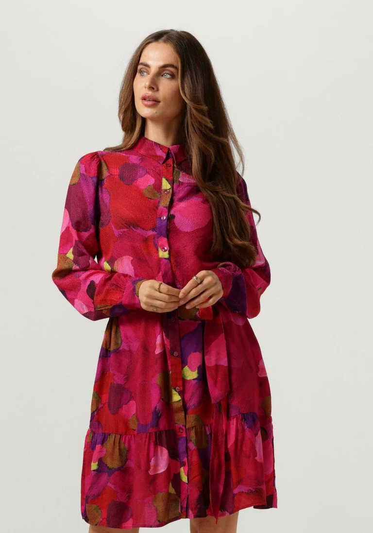 POM AMSTERDAM roze pom amsterdam mini jurk brushwork fiery pink 1