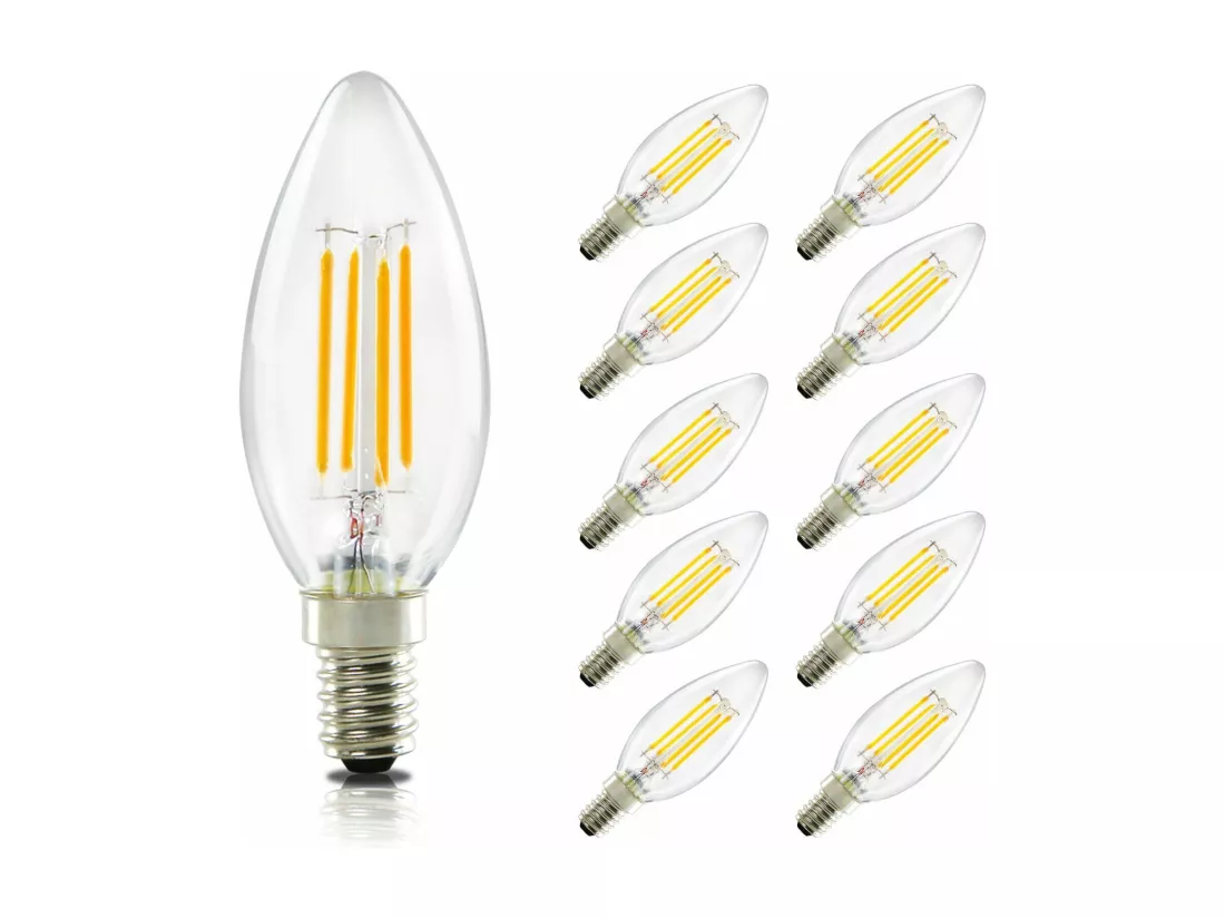 NETTLIFE Pack de 10 ampoules LED E14 : lampe bougie blanc chaud de 4W (2700K) à filament Edison C35 rétro vintage en verre économie non dimmable