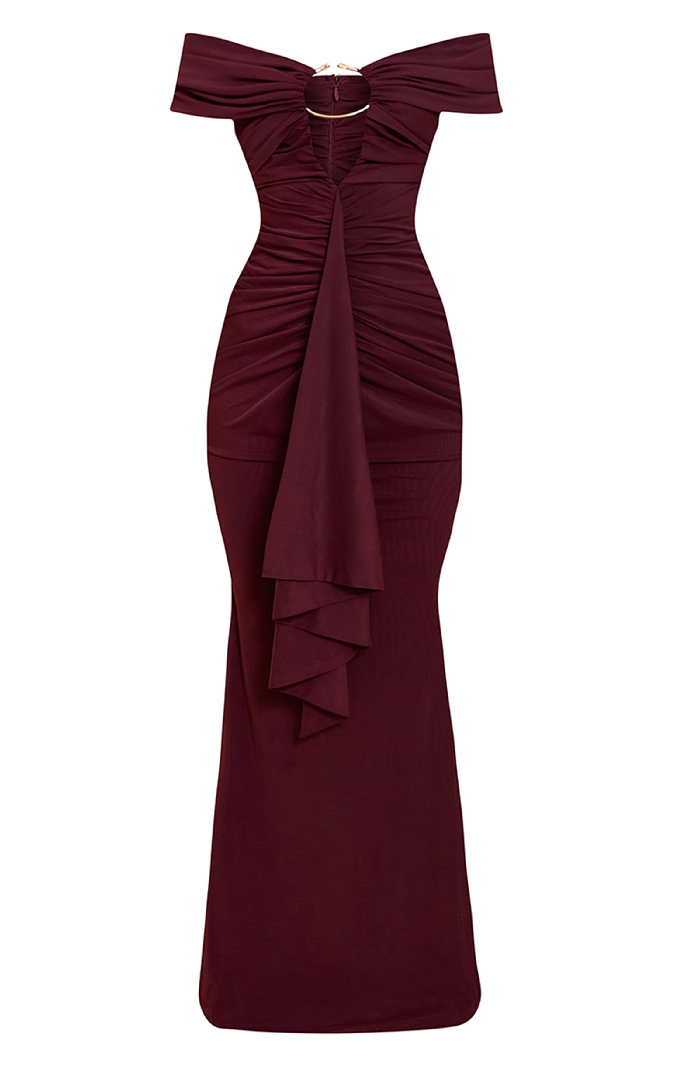 Rouge Mûrier Robe Longue Sirène Plt Label Avec Détails En Mesh Et Bordure