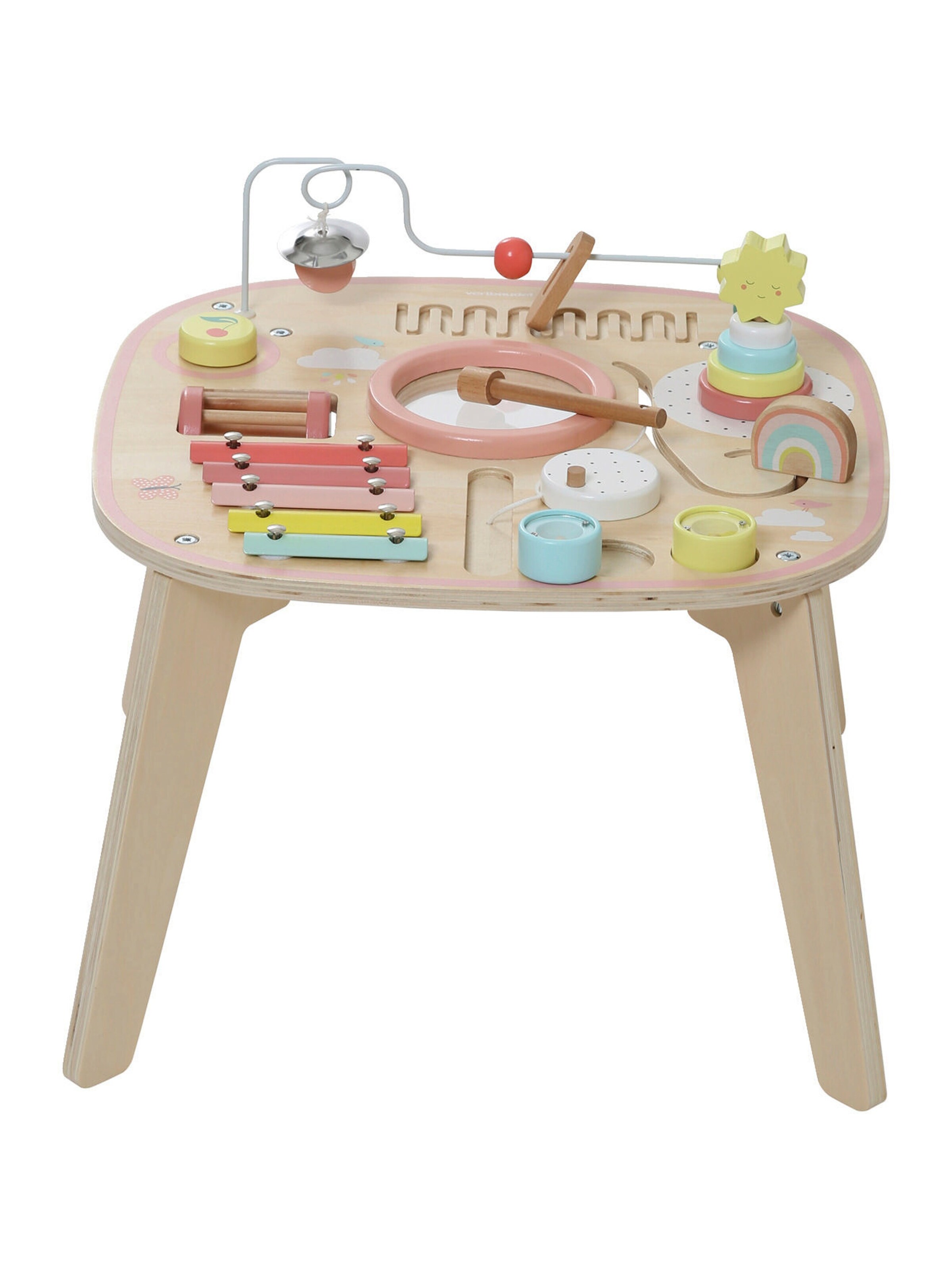 Vertbaudet Baby Spieltisch mit Musikinstrumenten, Holz FSC® rosa