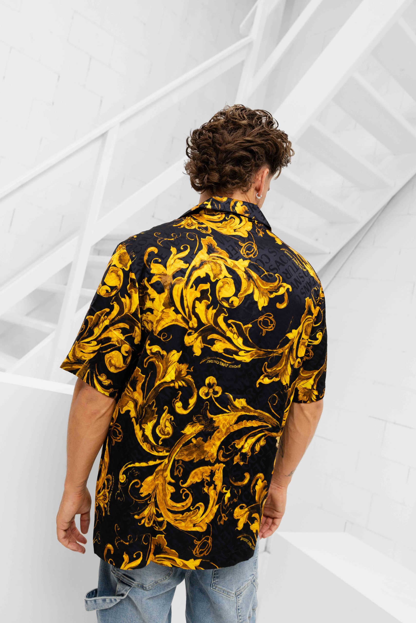 Versace Jeans Couture Allover Overhemd Heren Zwart/Goud