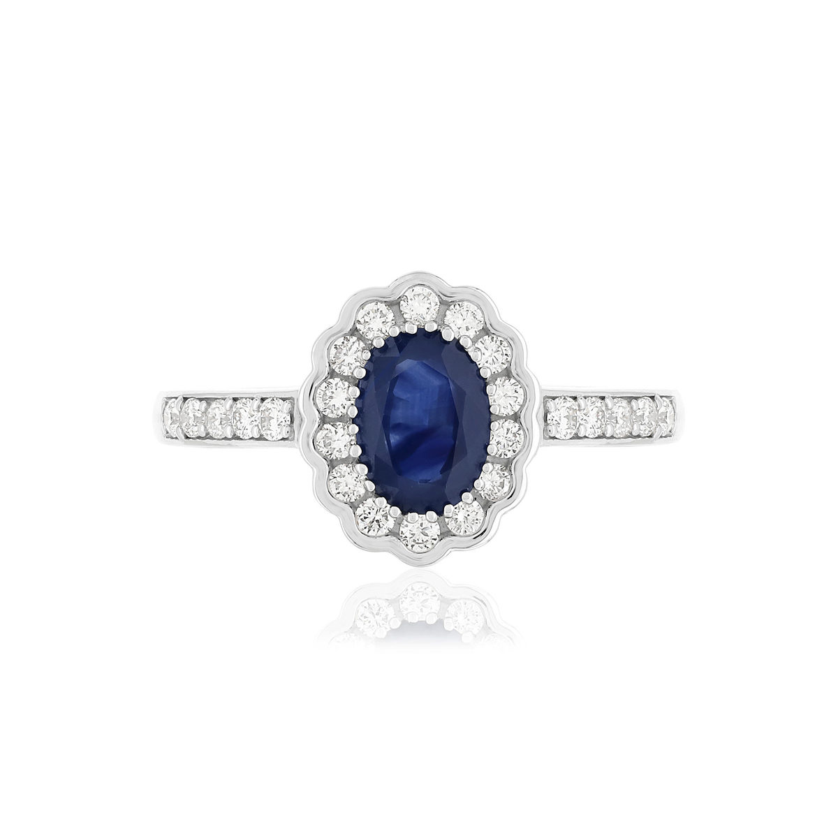 Bague or blanc 750, saphir, diamants.