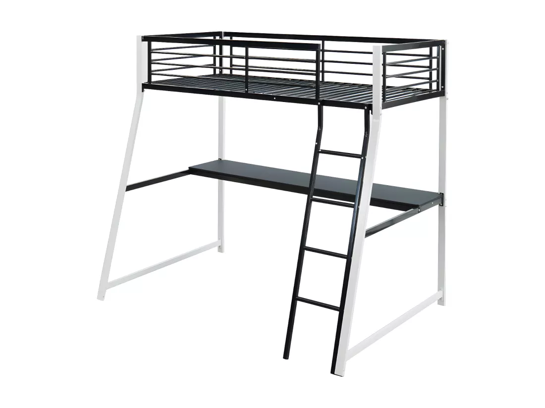 Lit mezzanine MALICIA - 90 x 190 cm - bureau intégré - Noir et blanc