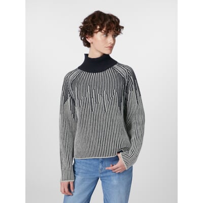 Damen-Strukturpullover, Dunkelblau-Creme