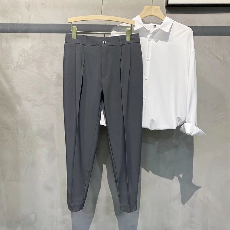 Nataro - Mid Rise Plain Cropped Straight Leg Dress Pants